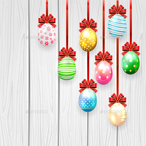 GraphicRiver Easter Eggs with Bow on Wooden Background 10492557 GraphicRiver Easter Eggs with Bow on Wooden Background 10492557