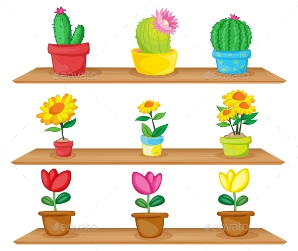 GraphicRiver Wooden Shelves with Ornamental Plants 10494853 GraphicRiver Wooden Shelves with Ornamental Plants 10494853