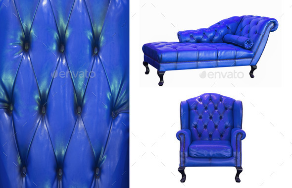 ventage blue leather furniture on white background