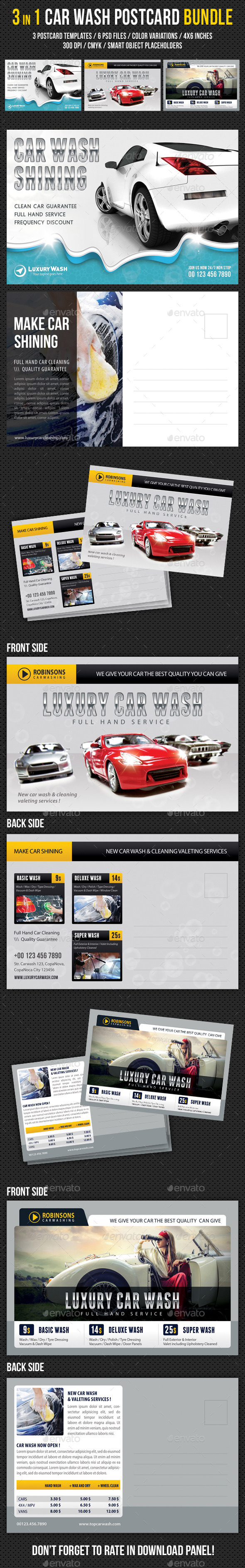 GraphicRiver 3 in 1 Car Wash Postcard Template Bundle 10497052 GraphicRiver 3 in 1 Car Wash Postcard Template Bundle 10497052