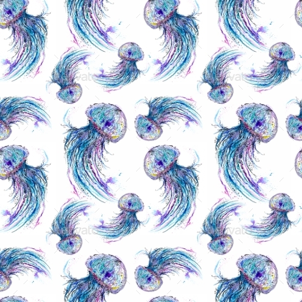 GraphicRiver Jellyfish Watercolor Pattern 10497083 GraphicRiver Jellyfish Watercolor Pattern 10497083