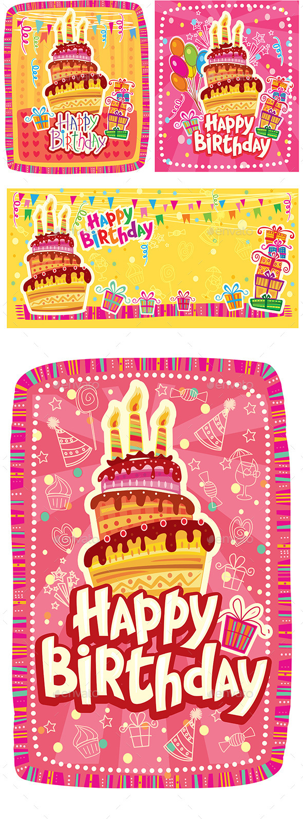 GraphicRiver Set of Happy Birthday Cards 10498365 GraphicRiver Set of Happy Birthday Cards 10498365