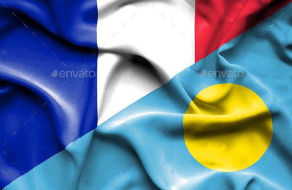 Waving flag of Palau and France (Misc) Photo Download