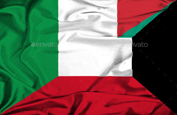 Waving flag of Kuwait and Italy (Misc) Photo Download