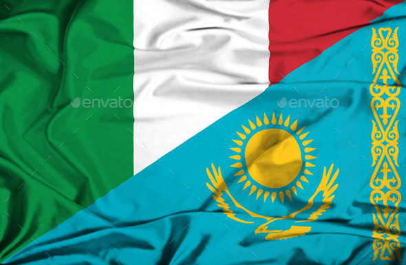 Waving flag of Kazakhstan and Italy (Misc) Photo Download