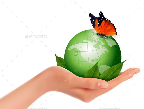 GraphicRiver Green World with Leaf and Butterfly in Woman Hand 10507366 GraphicRiver Green World with Leaf and Butterfly in Woman Hand 10507366
