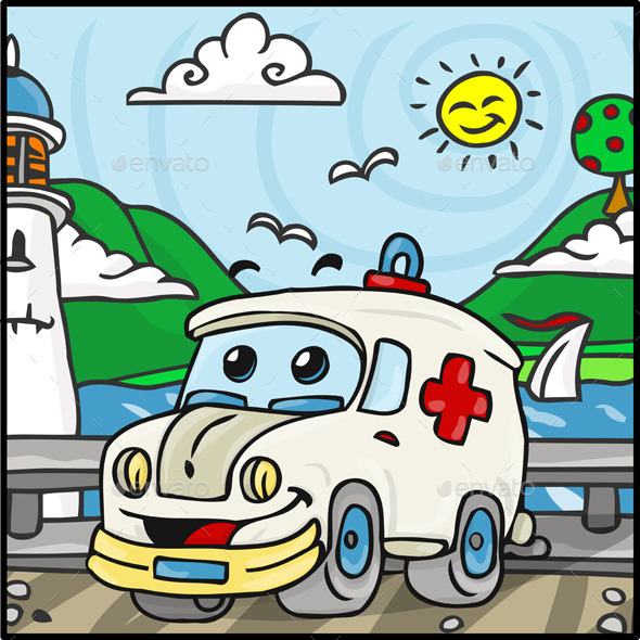 GraphicRiver Cartoon Ambulance Character with Lake 10510889 GraphicRiver Cartoon Ambulance Character with Lake 10510889