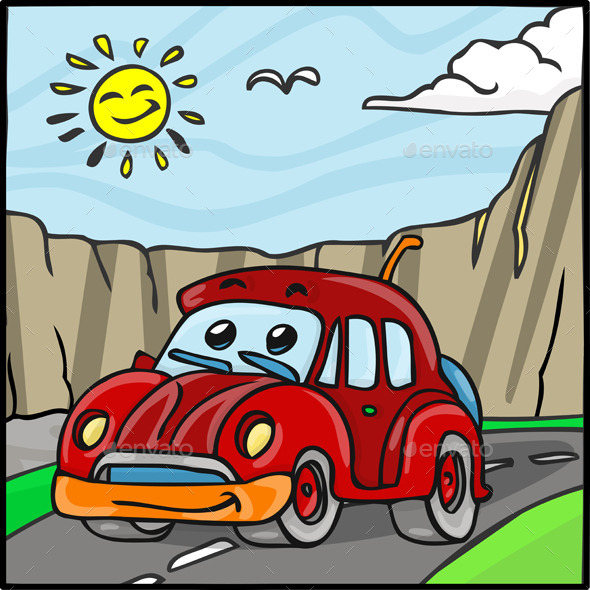 GraphicRiver Cartoon Vintage Red Car Character 10510913 GraphicRiver Cartoon Vintage Red Car Character 10510913