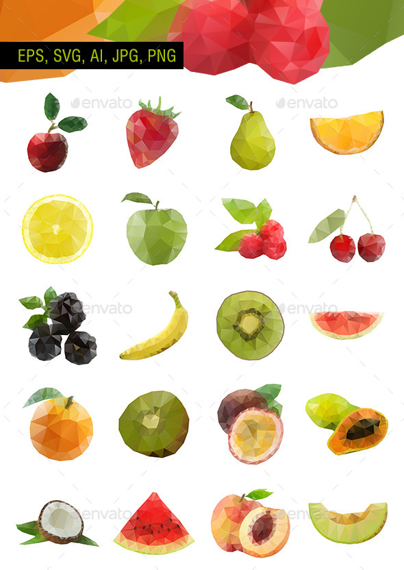 Polygonal Vector Fruit - Set of 20