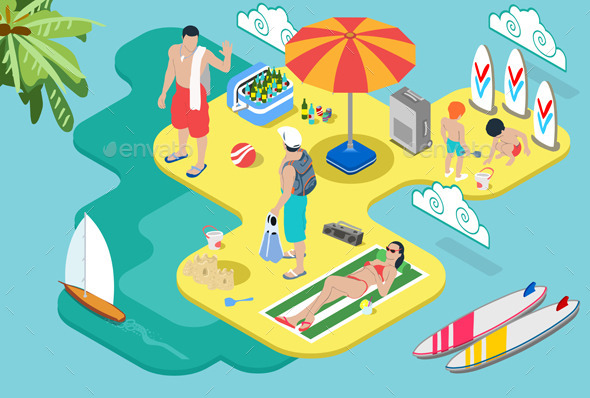 GraphicRiver Isometric Beach Life Summer Holidays Concept 10511386 GraphicRiver Isometric Beach Life Summer Holidays Concept 10511386
