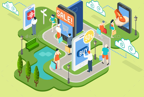 GraphicRiver Isometric People Virtual Shopping Concept 10511411 GraphicRiver Isometric People Virtual Shopping Concept 10511411