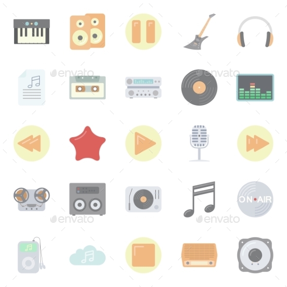 GraphicRiver Music and Audio Flat Icons Set 10512236 GraphicRiver Music and Audio Flat Icons Set 10512236