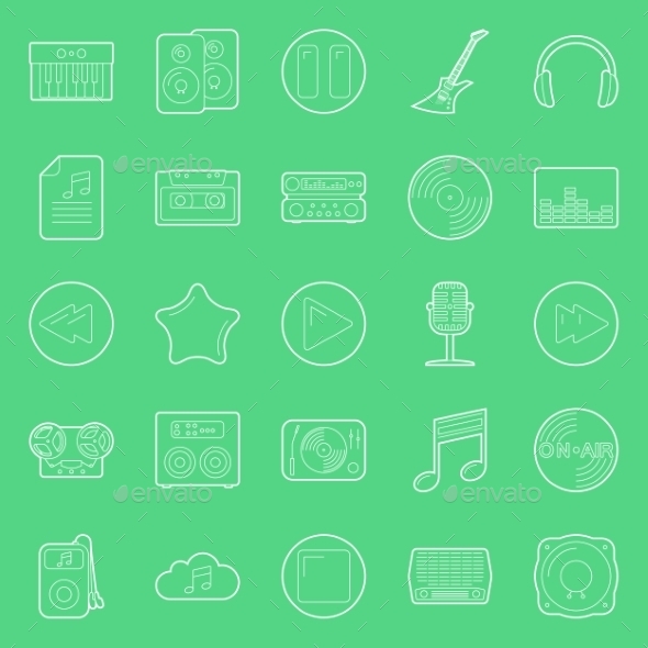 GraphicRiver Music and Audio Thin Lines Icons Set 10512241 GraphicRiver Music and Audio Thin Lines Icons Set 10512241