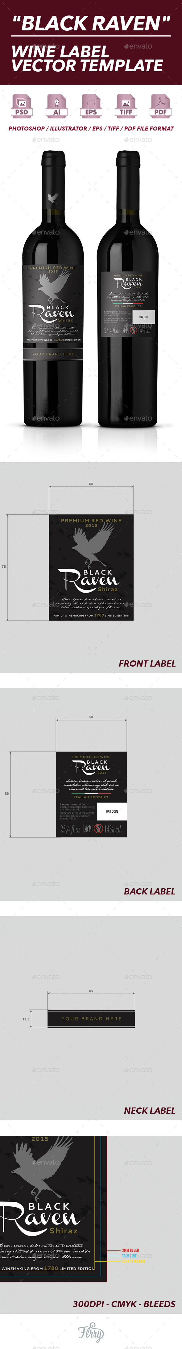 Black Raven - Wine Label Vector Template (Packaging)