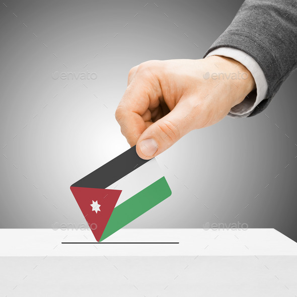 Voting concept - Male inserting flag into ballot box - Jordan (Misc) Photo Download