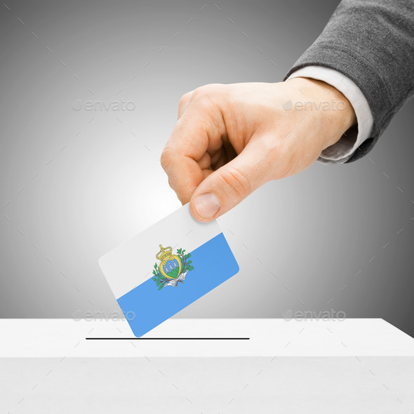 Voting concept - Male inserting flag into ballot box - San Marin (Misc) Photo Download