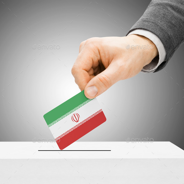 Voting concept - Male inserting flag into ballot box - Iran (Misc) Photo Download