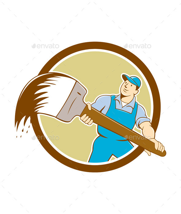 GraphicRiver House Painter Giant Paintbrush Cartoon 10513952 GraphicRiver House Painter Giant Paintbrush Cartoon 10513952
