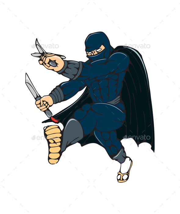GraphicRiver Ninja Masked Warrior Kicking Cartoon 10513987 GraphicRiver Ninja Masked Warrior Kicking Cartoon 10513987