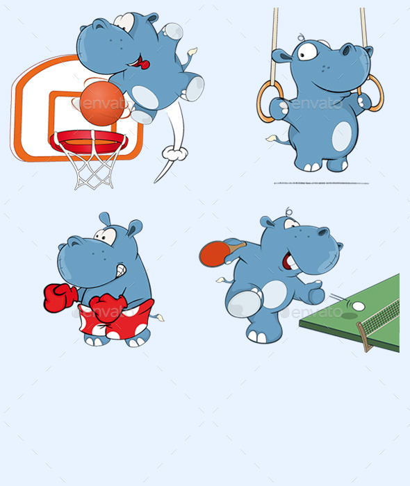 GraphicRiver Set of Hippos Cartoon 10514500 GraphicRiver Set of Hippos Cartoon 10514500