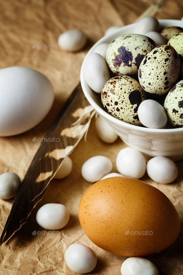 Food easter background with different eggs (Misc) Photo Download