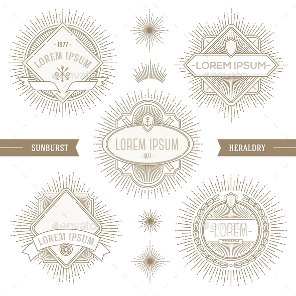 GraphicRiver Set of Line Heraldic Emblems with Sunburst 10519183 GraphicRiver Set of Line Heraldic Emblems with Sunburst 10519183
