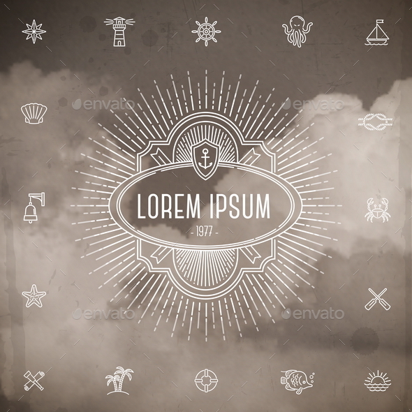 GraphicRiver Emblem with Sunburst and Set of Travel Icons 10519667 GraphicRiver Emblem with Sunburst and Set of Travel Icons 10519667