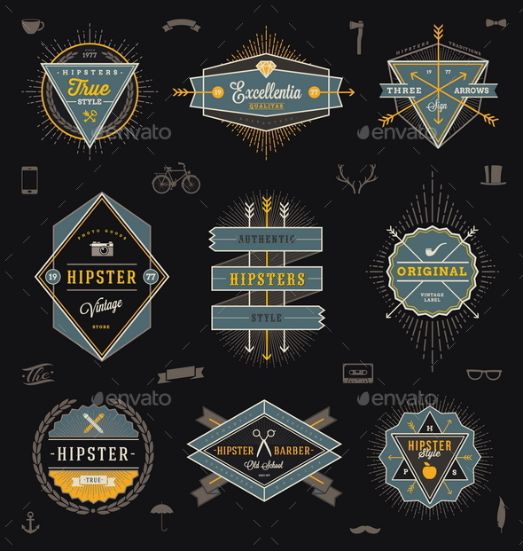 GraphicRiver Set of Hipster Emblems Labels and Sign 10519959 GraphicRiver Set of Hipster Emblems Labels and Sign 10519959