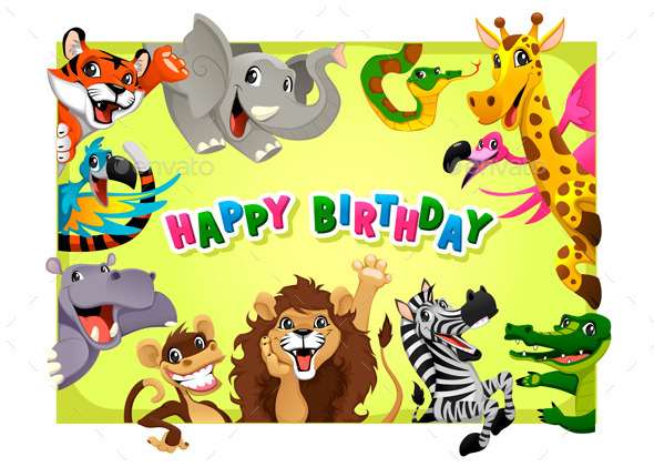 GraphicRiver Happy Birthday Card with Jungle Animals 10523486 GraphicRiver Happy Birthday Card with Jungle Animals 10523486