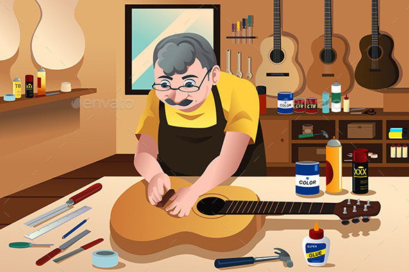 GraphicRiver Guitar Maker Working in His Shop 10524793 GraphicRiver Guitar Maker Working in His Shop 10524793