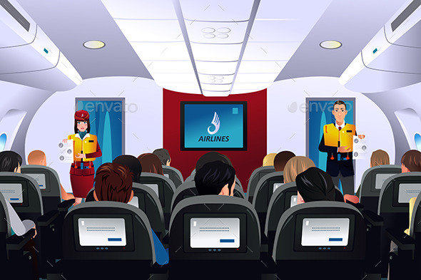 GraphicRiver Flight Attendant Showing Safety Procedure 10524977 GraphicRiver Flight Attendant Showing Safety Procedure 10524977