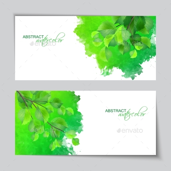 GraphicRiver Watercolor Banners with Green Leaves 10525093 GraphicRiver Watercolor Banners with Green Leaves 10525093
