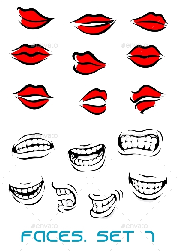 GraphicRiver Cartooned Lips and Mouth Set 10525948 GraphicRiver Cartooned Lips and Mouth Set 10525948