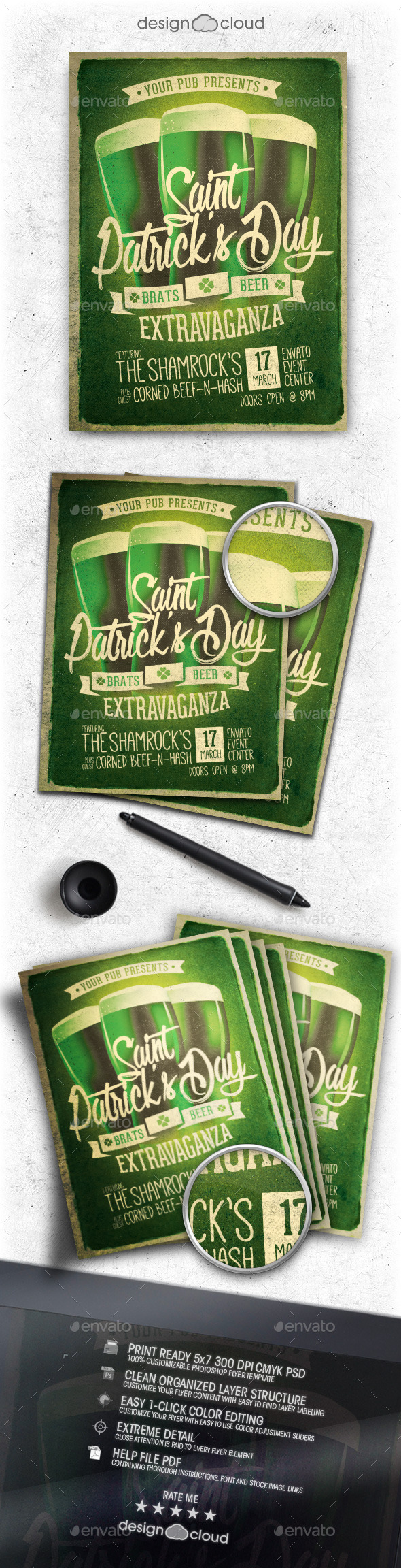 Retro St. Patrick's Day Party Flyer Template (Holidays)