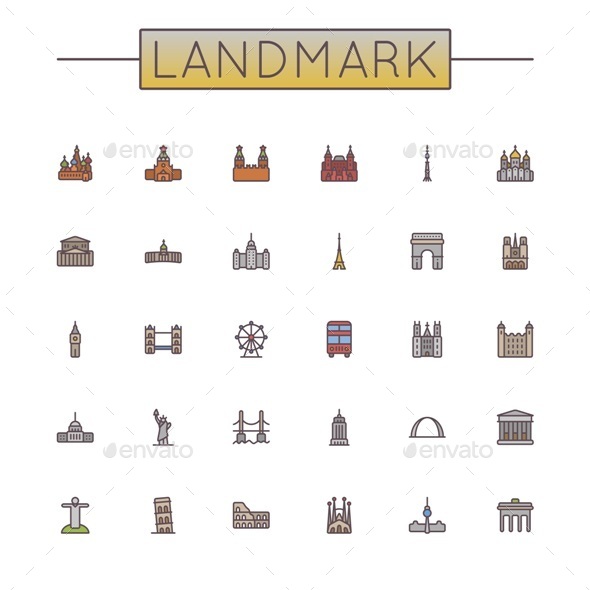 GraphicRiver Vector Colored Landmark Line Icons 10532620 GraphicRiver Vector Colored Landmark Line Icons 10532620