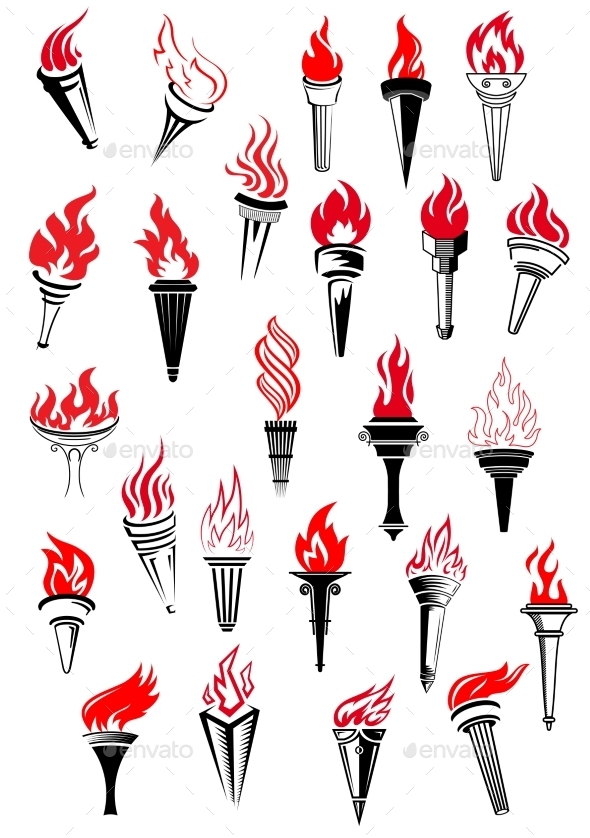 GraphicRiver Flaming Torches in Vintage Style 10536410 GraphicRiver Flaming Torches in Vintage Style 10536410