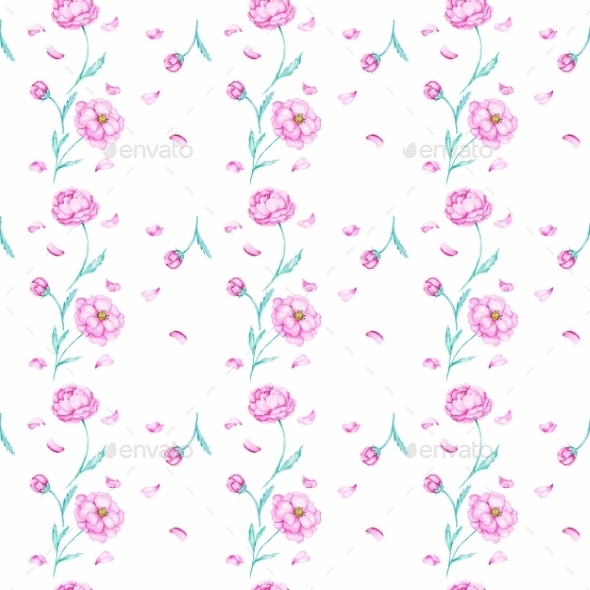 GraphicRiver White Pattern with Watercolor Peony 10537330 GraphicRiver White Pattern with Watercolor Peony 10537330