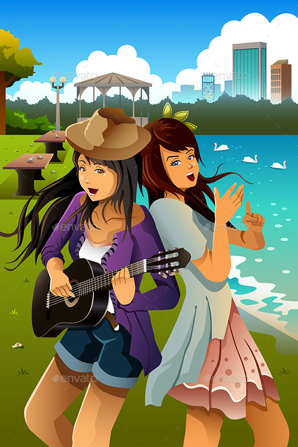 GraphicRiver Teenage Girls Singing and Playing Guitar 10537792 GraphicRiver Teenage Girls Singing and Playing Guitar 10537792