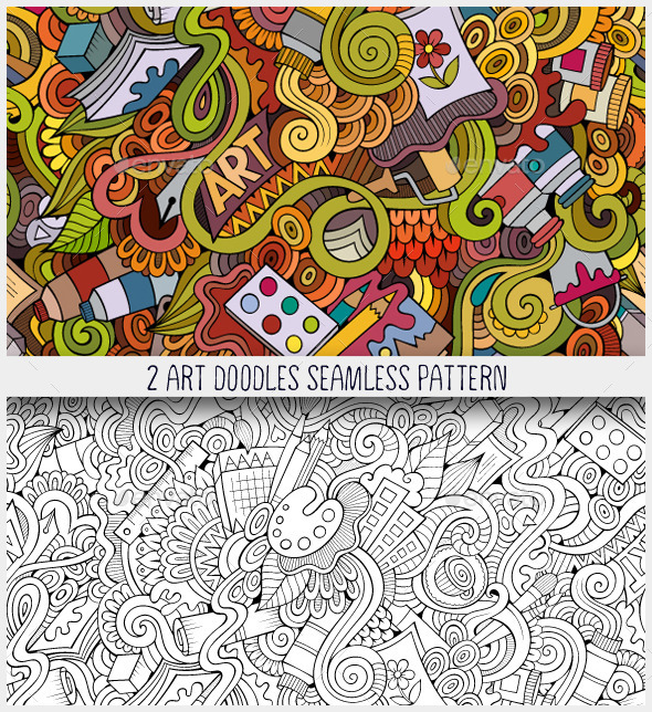 GraphicRiver 2 Art Doodles Seamless Pattern 10545165 GraphicRiver 2 Art Doodles Seamless Pattern 10545165