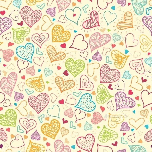 Doodle Hearts Seamless Pattern Background (Valentines)