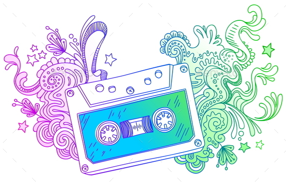 GraphicRiver Dand Drawn Audio Cassette with Line Art Decor 10550904 GraphicRiver Dand Drawn Audio Cassette with Line Art Decor 10550904