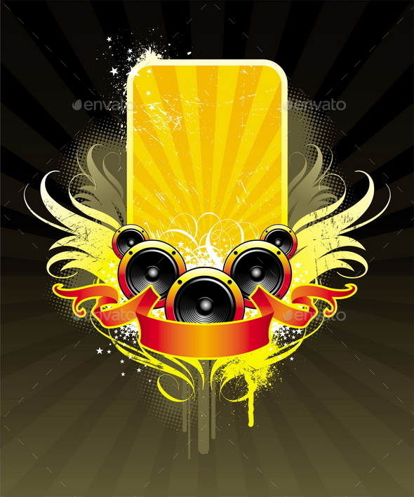 GraphicRiver Grunge Musical Banner with Ribbon and Speakers 10554268 GraphicRiver Grunge Musical Banner with Ribbon and Speakers 10554268