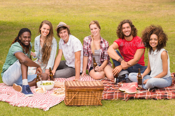 Happy friends in the park having picnic on a sunny day (Misc) Photo Download