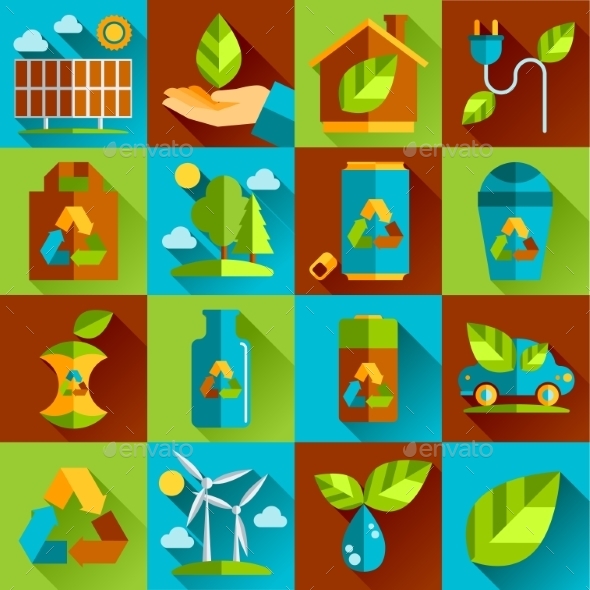 Ecology and Waste Flat Icons Set (Web)