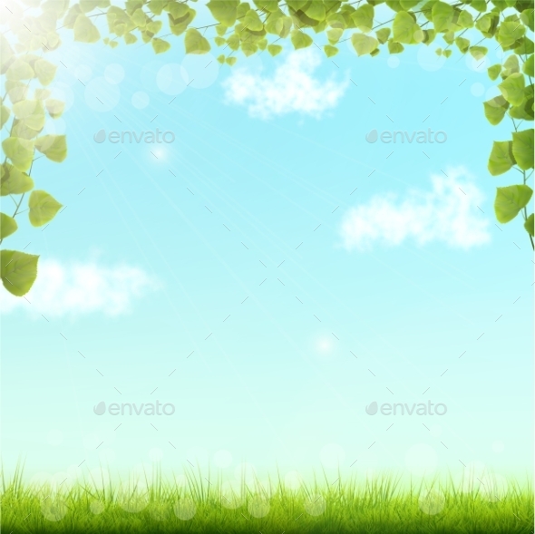 GraphicRiver Green Leaves on Blue Sky Background 10574567 GraphicRiver Green Leaves on Blue Sky Background 10574567
