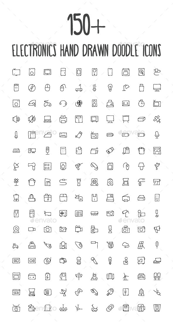 GraphicRiver 150& Electronics Hand Drawn Icons 10576647 GraphicRiver 150& Electronics Hand Drawn Icons 10576647