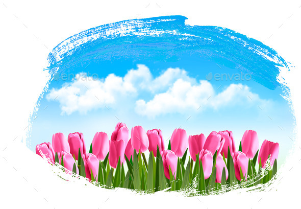 GraphicRiver Spring Background with Pink Tulips 10579143 GraphicRiver Spring Background with Pink Tulips 10579143