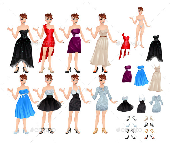 GraphicRiver Female Avatar with Dresses and Shoes 10580237 GraphicRiver Female Avatar with Dresses and Shoes 10580237