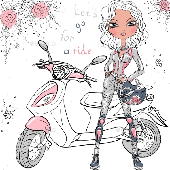 GraphicRiver Girl with Scooter 10580328 GraphicRiver Girl with Scooter 10580328
