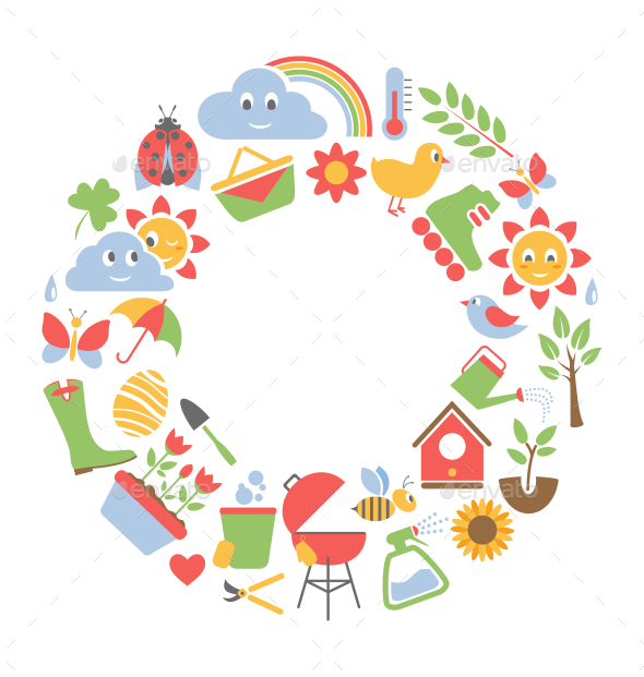 GraphicRiver Spring Flat Icons in Circle 10582414 GraphicRiver Spring Flat Icons in Circle 10582414